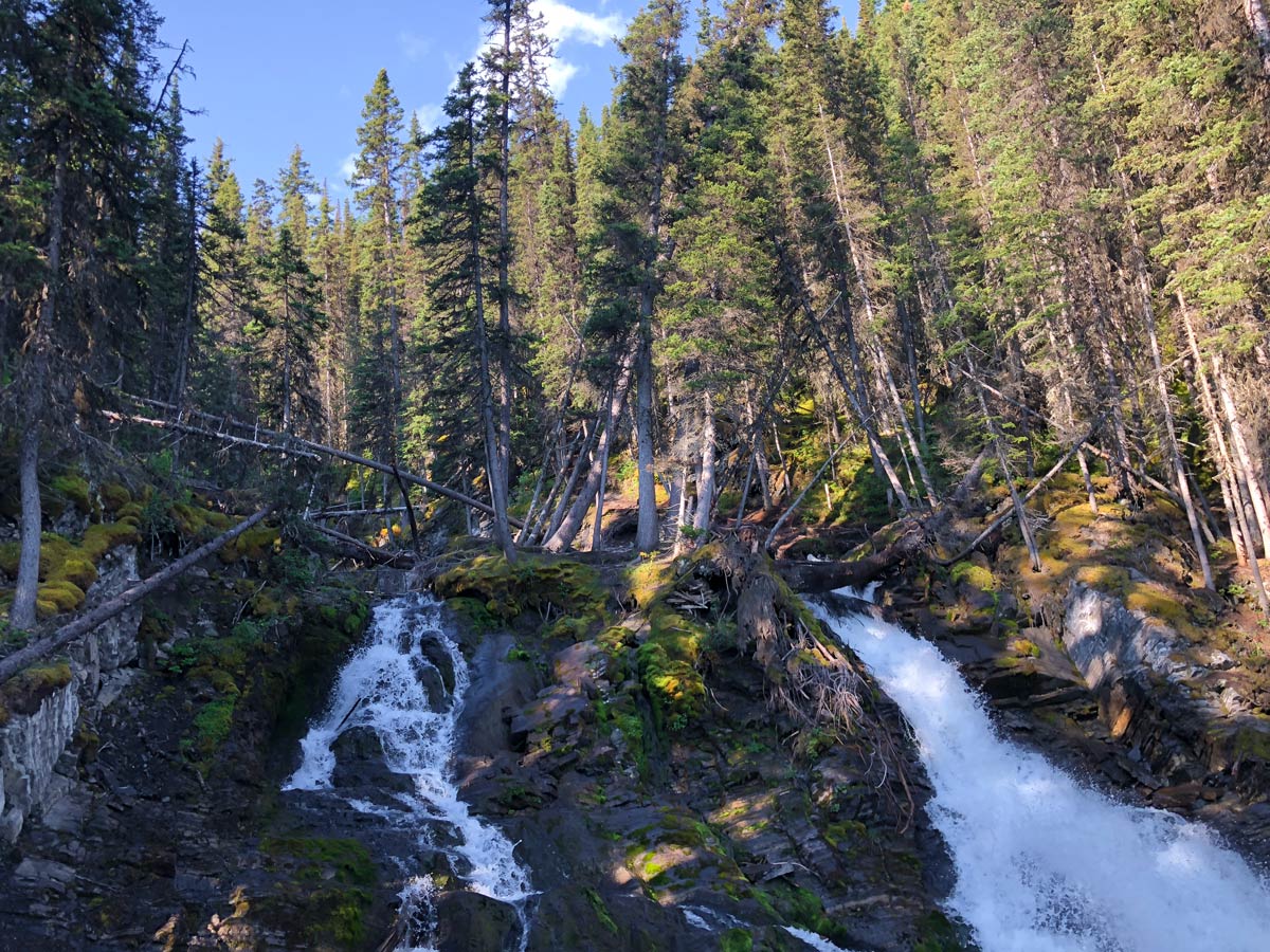 Passing the falls on the Rawson Lake Hike in Kananaskis, near Canmore