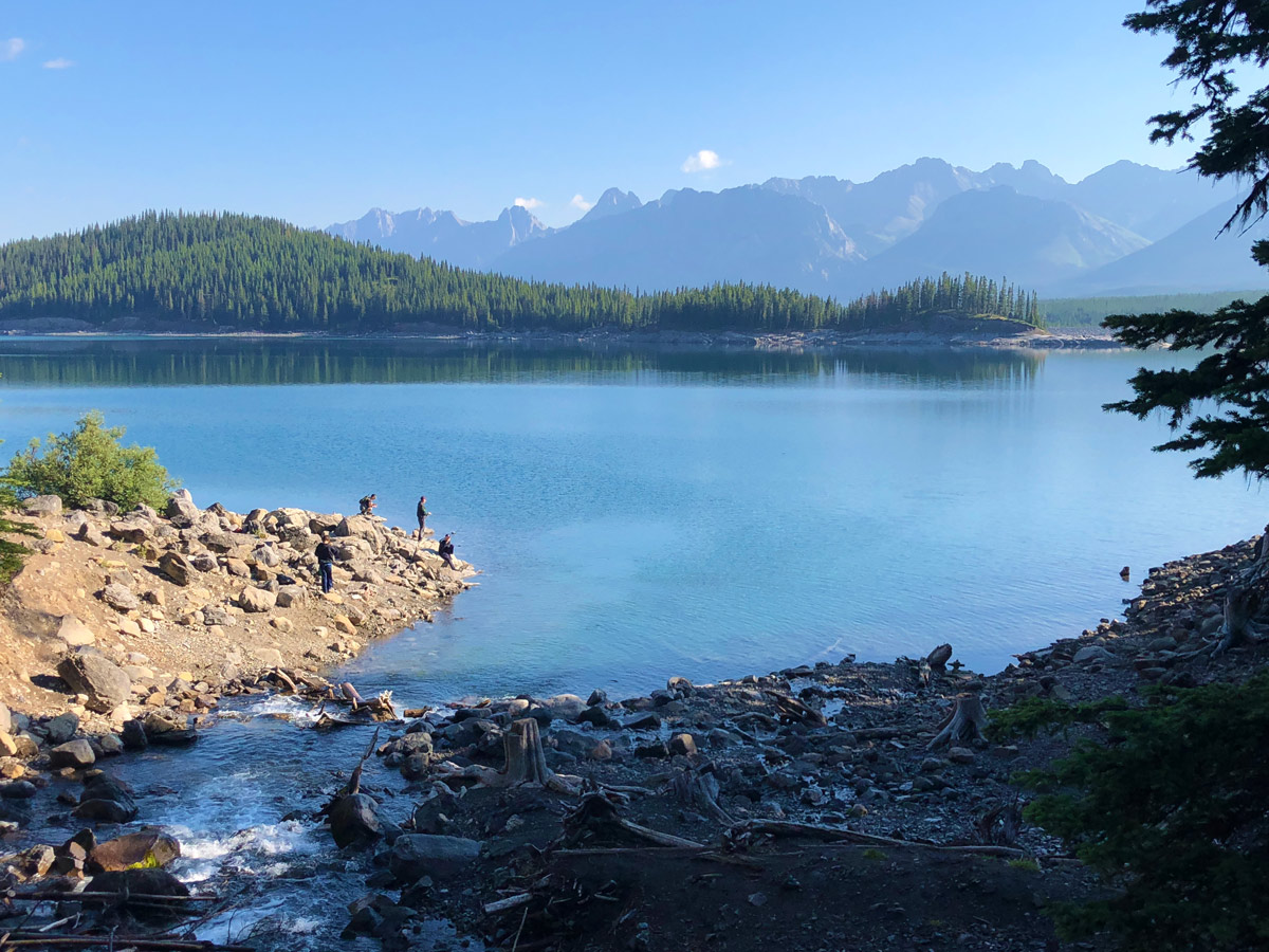 Fishing in Upper Kananaskis Lake on the Rawson Lake Hike in Kananaskis, near Canmore