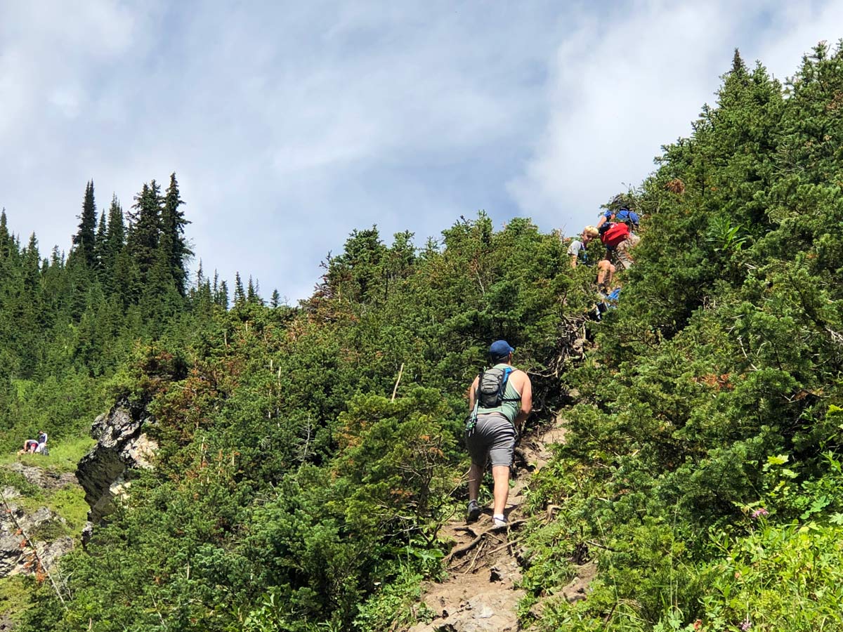 Challenging route on the right and easier route on left on the Sarrail Ridge via Rawson Lake Hike in Kananaskis, near Canmore