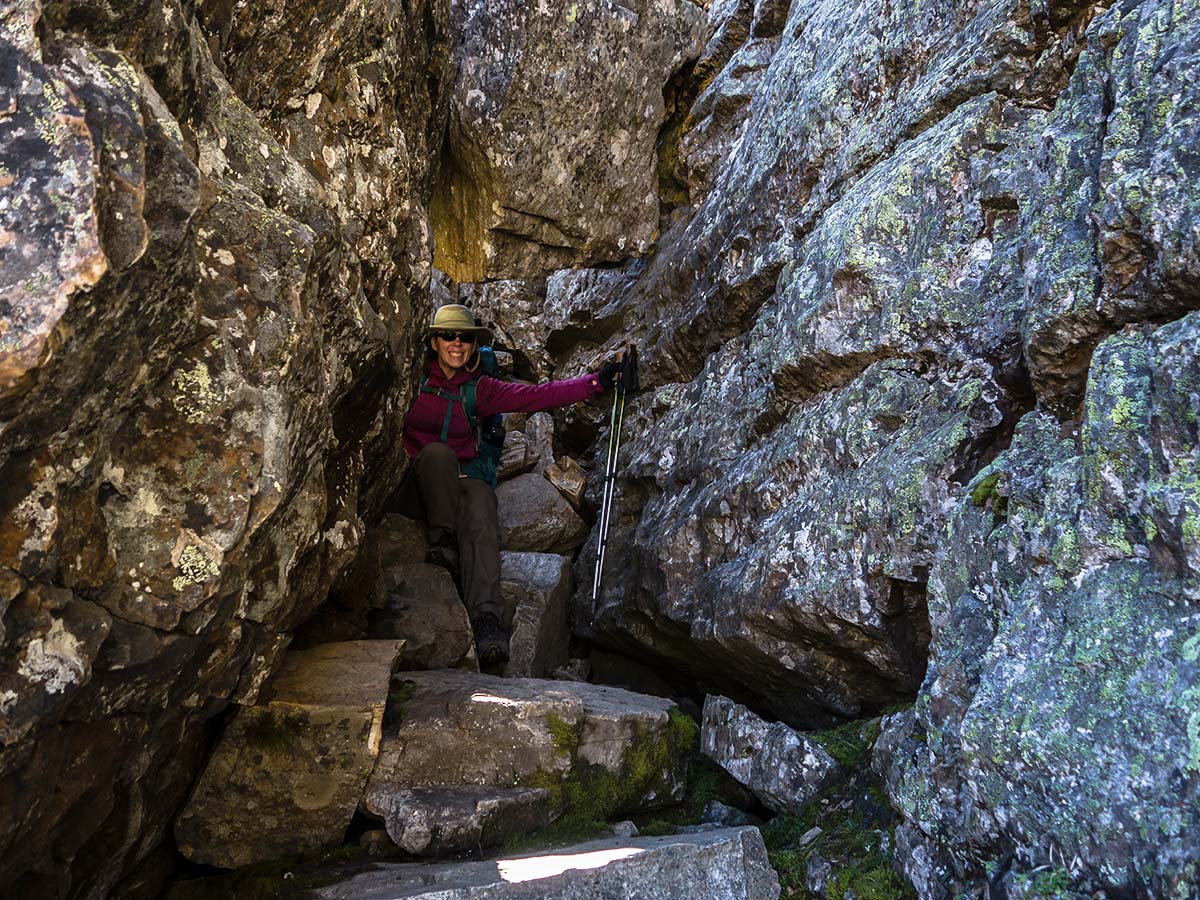 Ascending from Chimney on the Skoki Lakes Hike from Lake Louise in Banff National Park