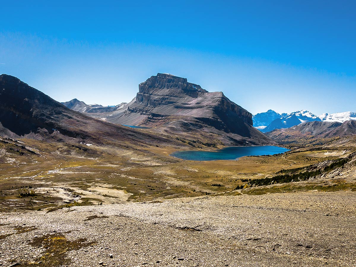 View southwest from the Deception Pass on the Skoki Lakes Hike from Lake Louise in Banff National Park