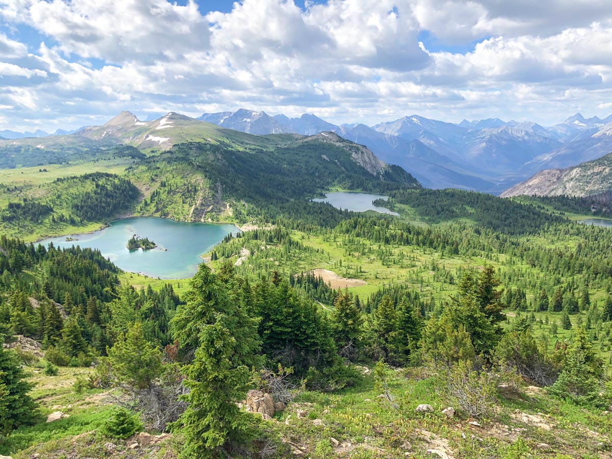 View down from the Standish Viewpoint on the Twin Cairns and Monarch Viewpoint Hike near Banff, Alberta