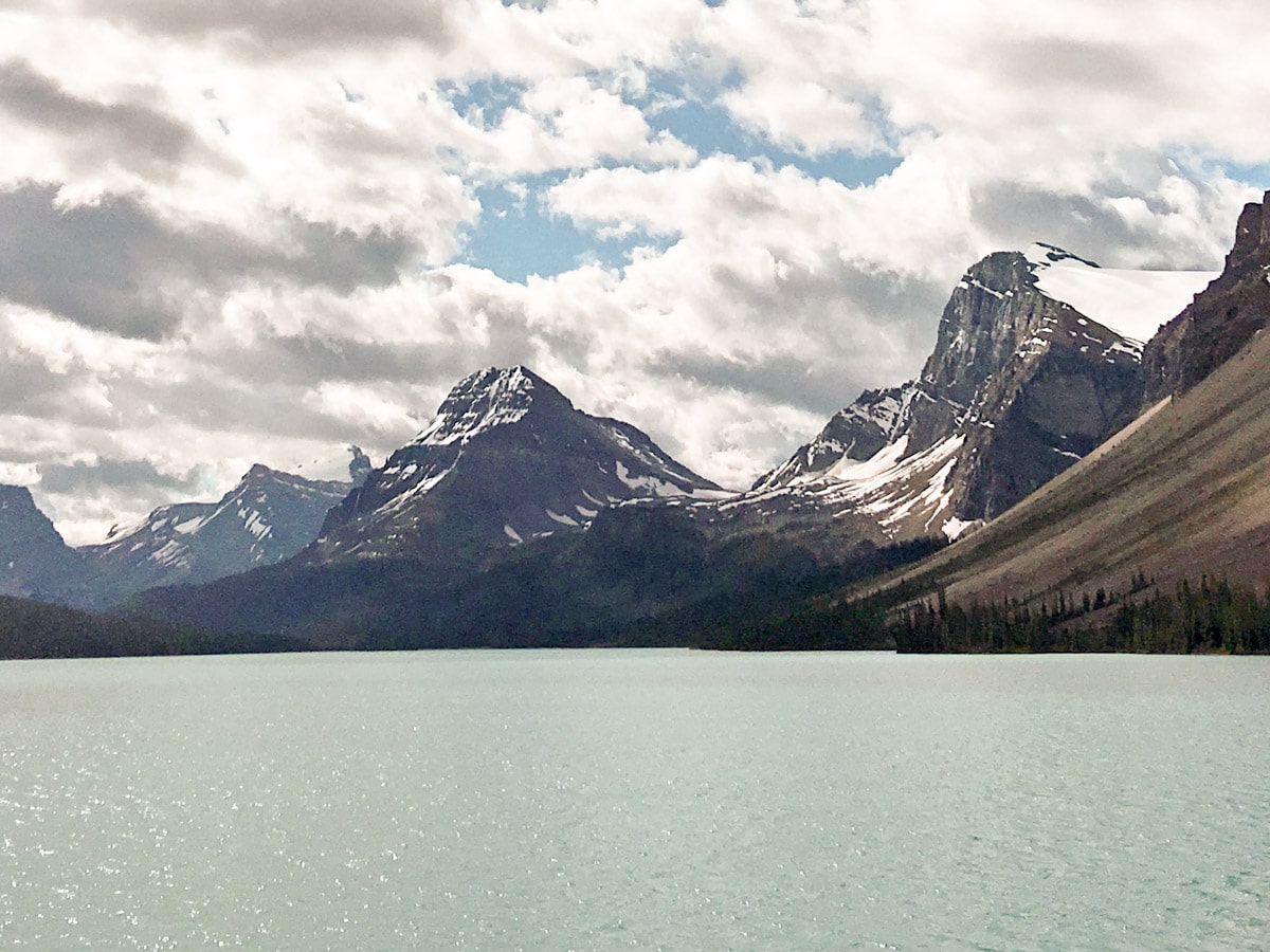 Panoramic picture from the Bow Lake trail in Icefield Parkway, Canada