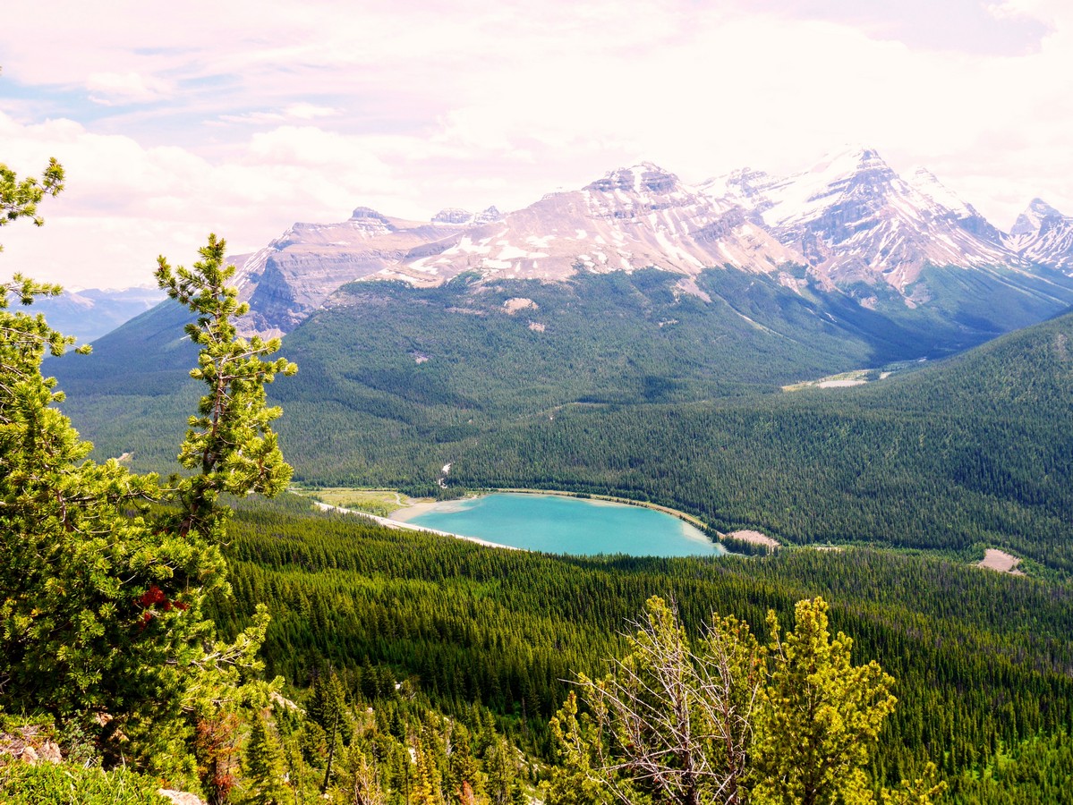 Paget Lookout trail in Yoho National Park leads along Wapta Lake