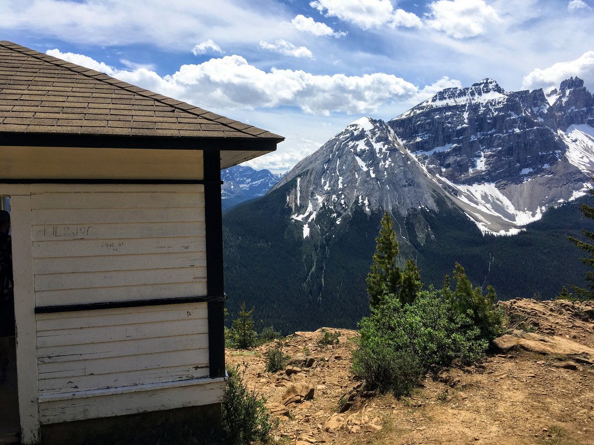 Fire lookout and Cathedral Mountain from the Paget Lookout & Sherbrooke Lake Hike in Yoho National Park, Canada