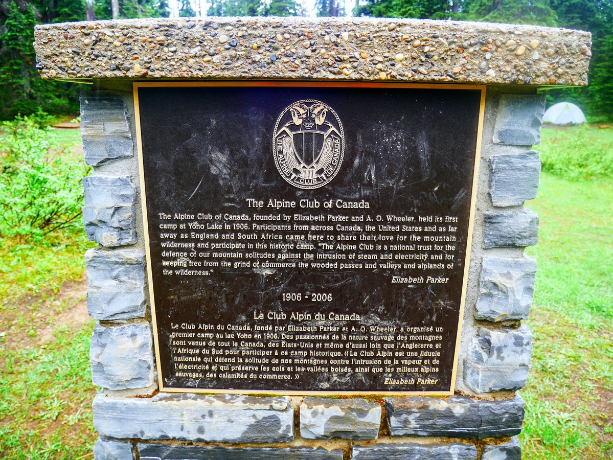 ACC plaque on the Yoho Lake Hike in Yoho National Park, British Columbia
