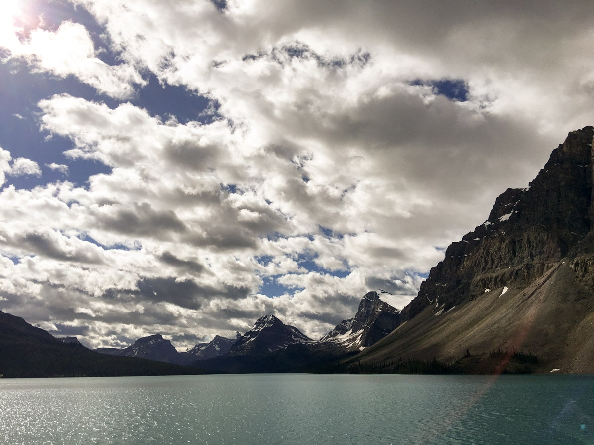 Stunning views around Bow Lake walk from Icefields Parkway, Alberta, Canada