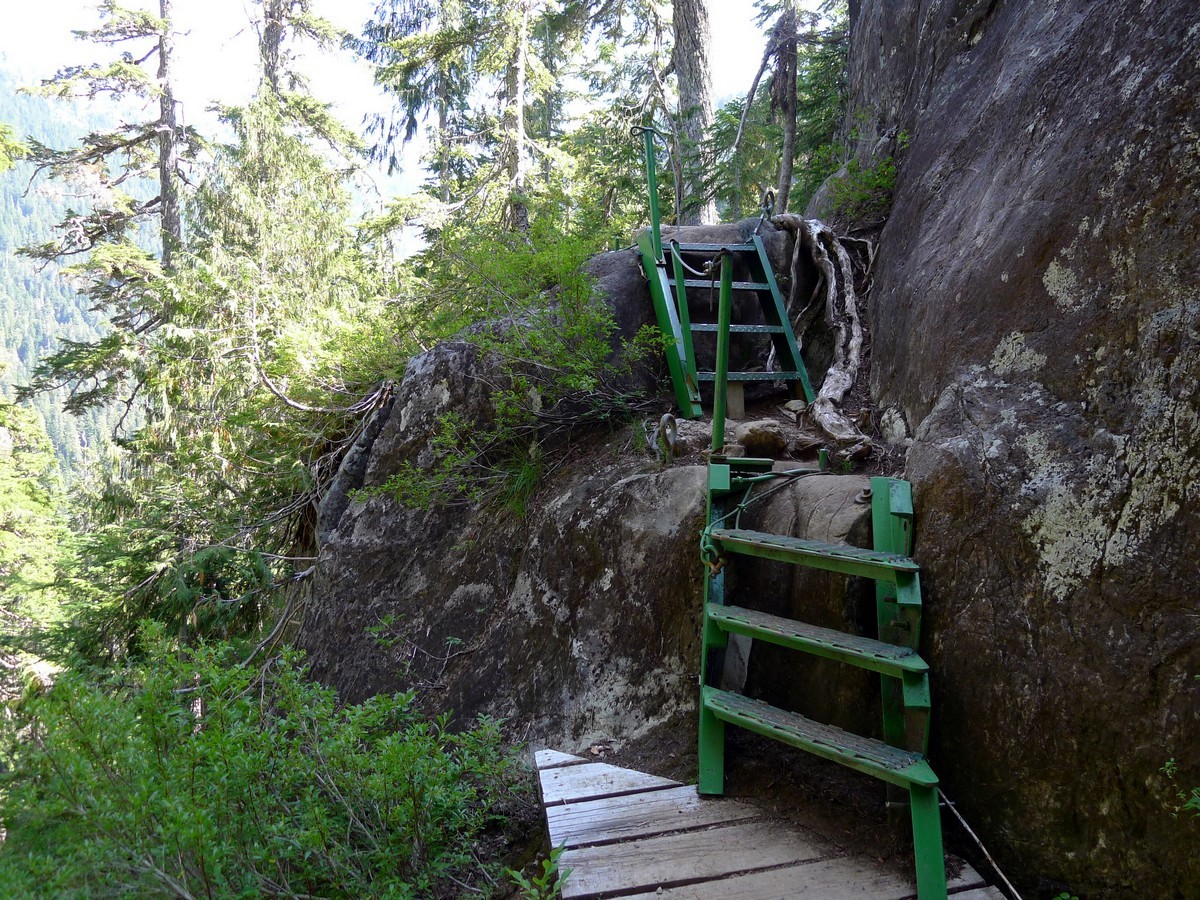 Green staircases on the Bedwell Lake Hike in Strathcona Provincial Park, Canada