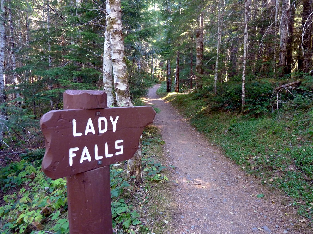 Lady Falls hike trailhead in Strathcona Provincial Park