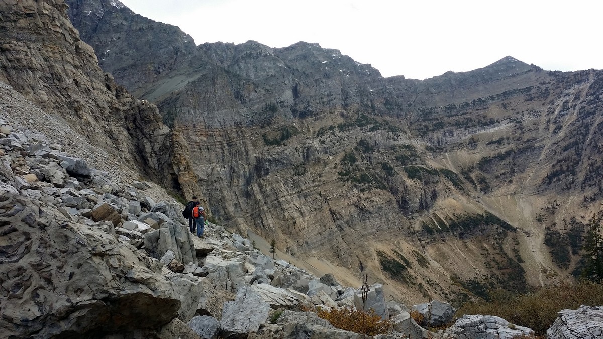 Talus slope and tunnel approach on the Crypt Lake Hike in Waterton Lakes National Park, Canada
