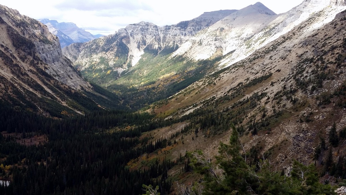Valley views and the trail on the Crypt Lake Hike in Waterton Lakes National Park, Canada