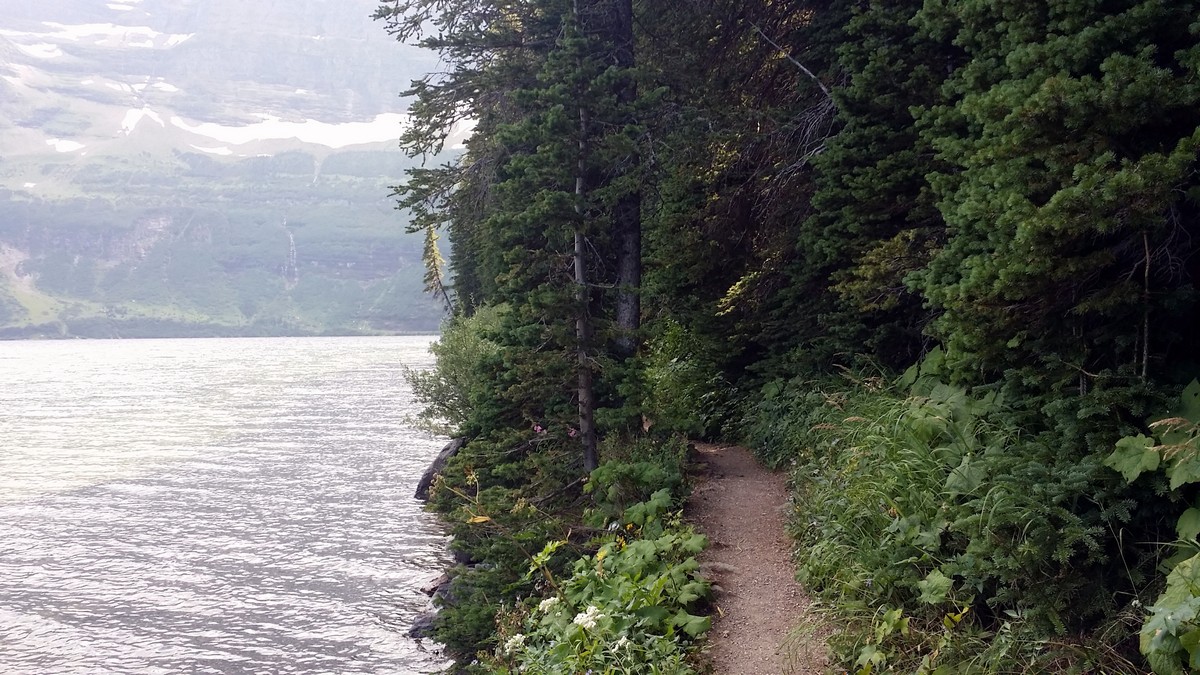 Path beside the lake on the Cameron Lakeshore Hike in Waterton Lakes National Park, Alberta