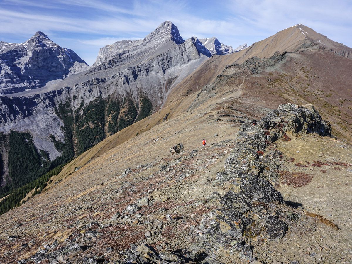 Mountain hiking trail on the ridge on Centennial Pass and Mount Allan Summit Hike in Canmore