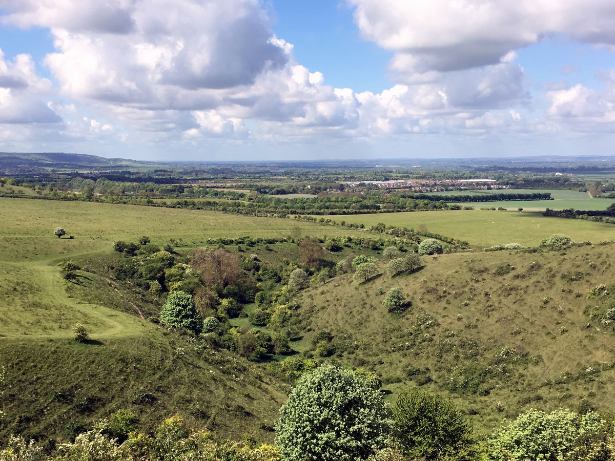 View across the escarpment below on the Ashridge Boundary Trail Hike in Chiltern Hills, England