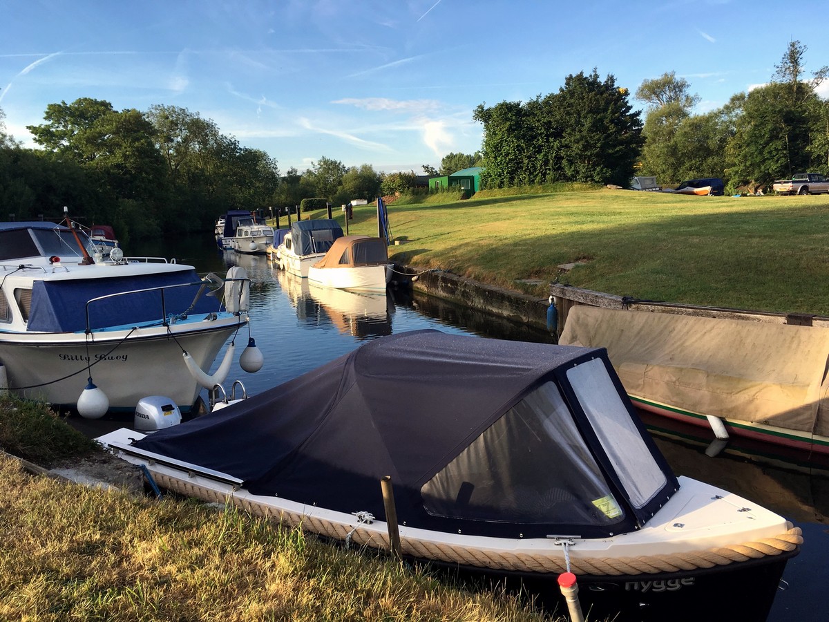 Boats in the marina along the Hambledon Lock Hike in Chiltern Hills, England