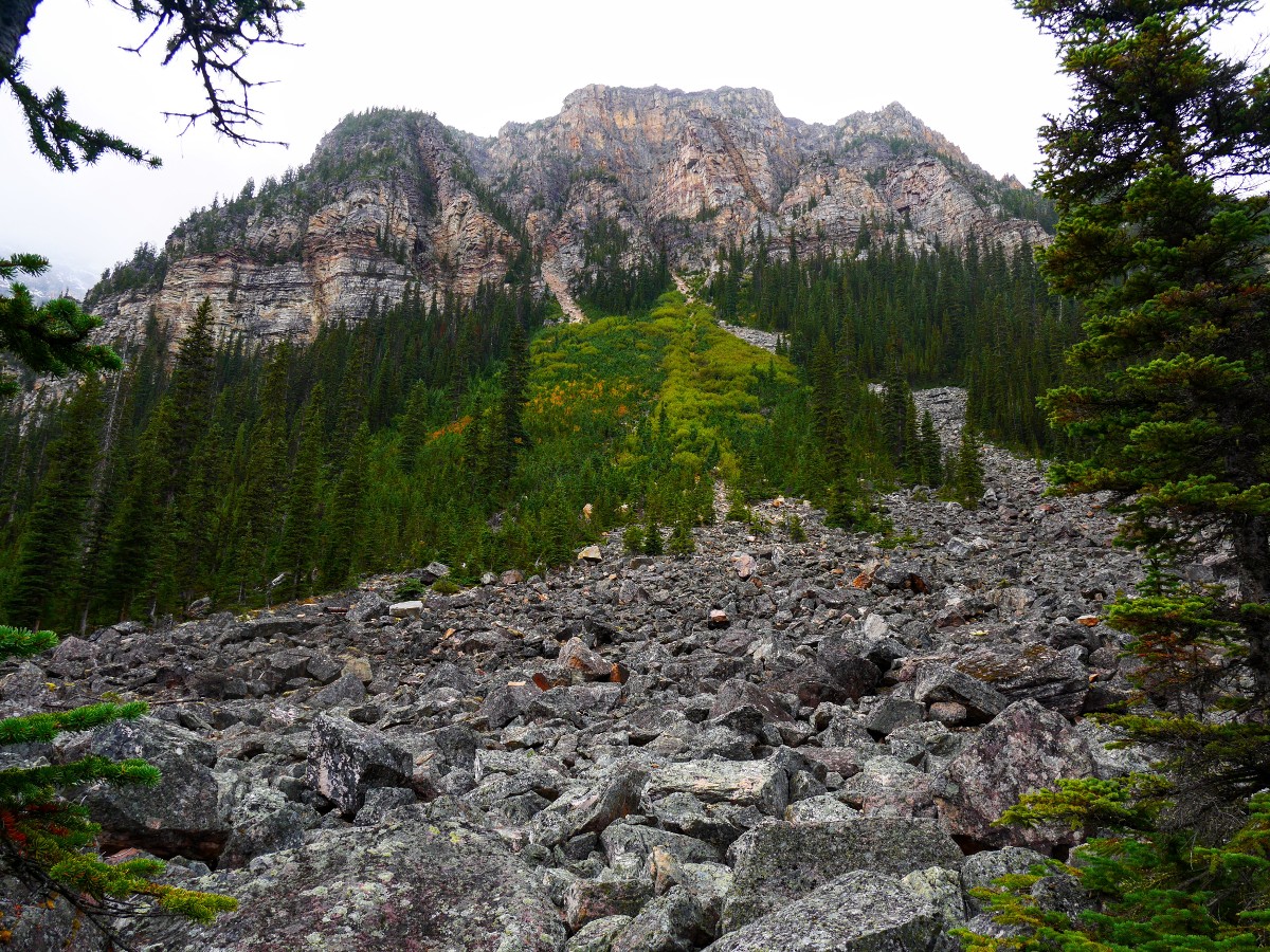 Debris below Howse Peak on the Cirque & Chephren Lakes Hike from the Icefields Parkway near Banff National Park