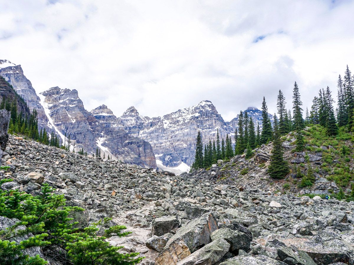 Rocky trail of the Consolation Lakes Hike in Lake Louise, Banff National Park