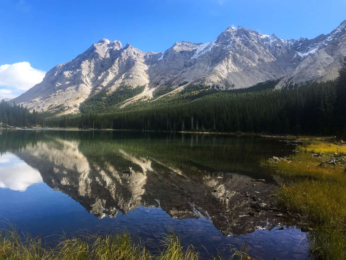 View of the lake on the Elbow Lake Hike in Kananaskis, near Canmore