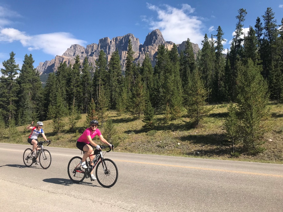 You pass Castle Mountain on a biking tour from Lake Louise to Banff