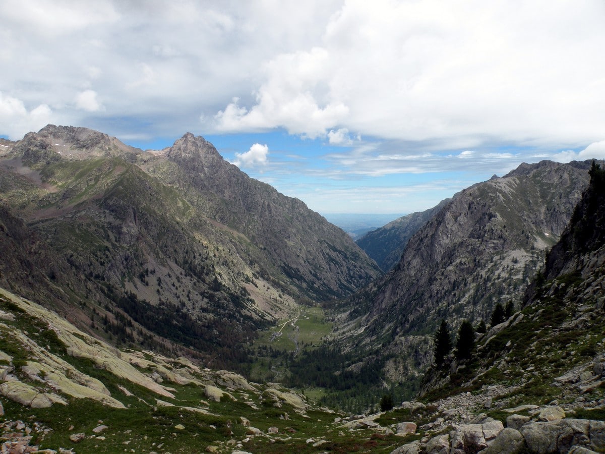 View on the Velasco Valley with Monte Matto on the left on the Giro del Valasco Hike in Alpi Marittime National Park, Italy