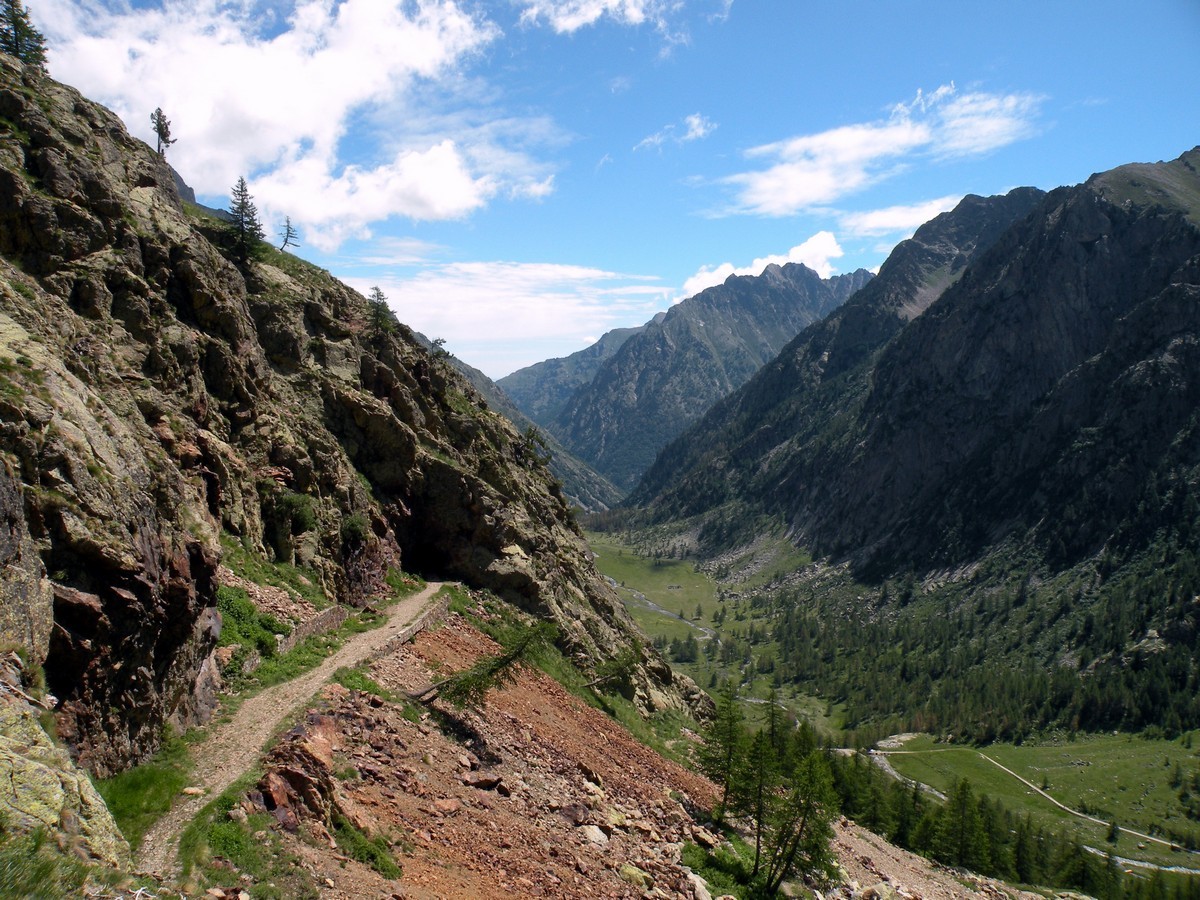 The gallery of Valscura on the Giro del Valasco Hike in Alpi Marittime National Park, Italy