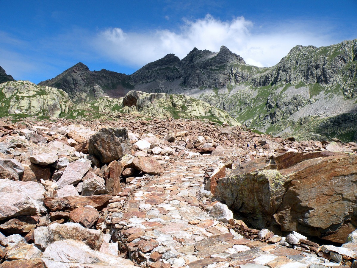 The paved military road on the Giro del Valasco Hike in Alpi Marittime National Park, Italy