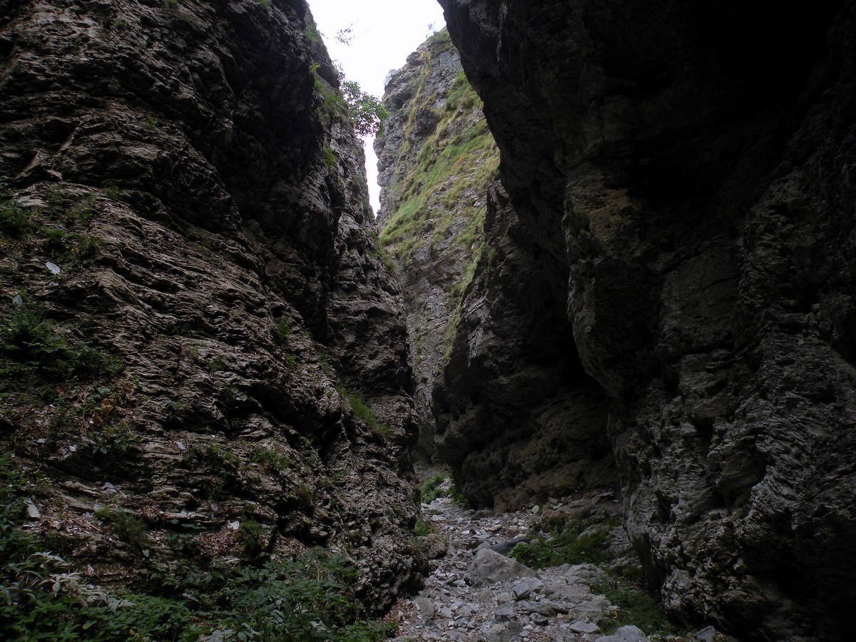 Within the limestone canyon on the Gorge Della Reina Hike in Alpi Marittime National Park, Italy