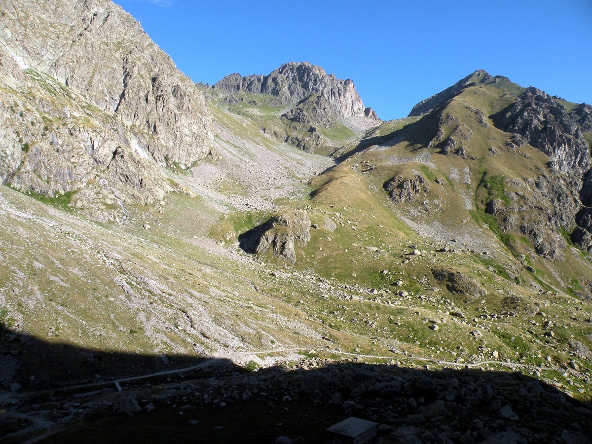 Overview towards Colle di Fenestrelle from the Il Piano del Praiet Hike in Alpi Marittime National Park, Italy
