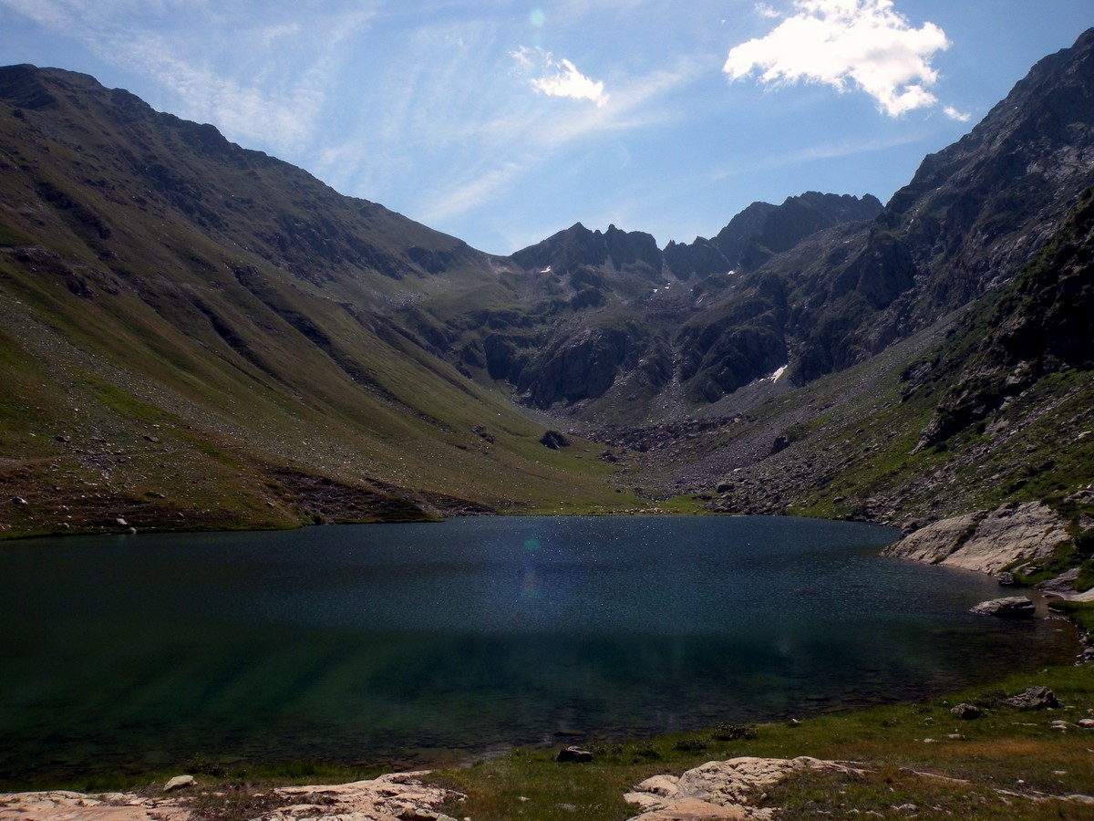 View of the lake from the hut of the Lago del Vei del Bouc Hike in Alpi Marittime National Park, Italy