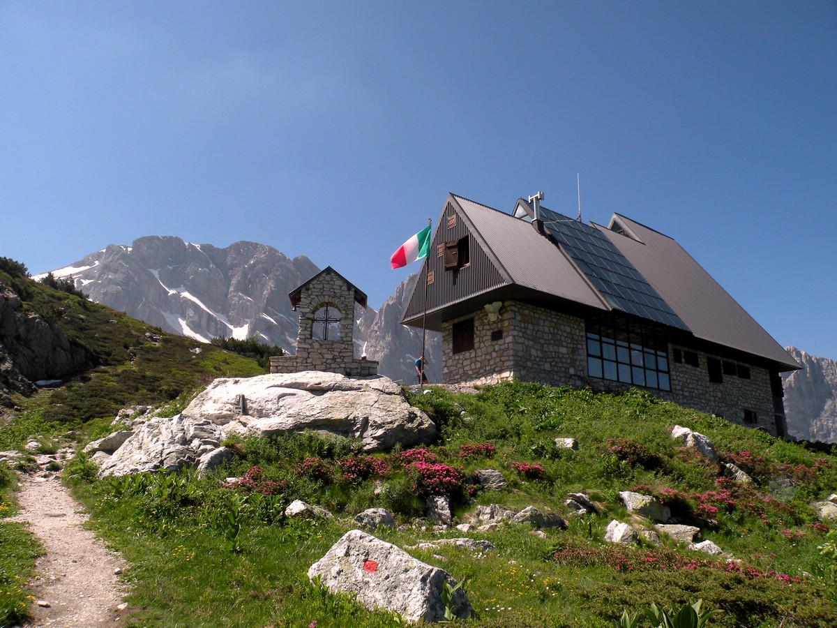 The hut with the Marguareis from the Rifugio Garelli Hike in Alpi Marittime National Park, Italy
