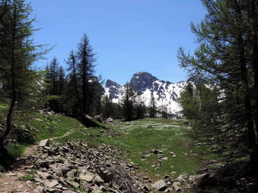 The path from the lake with the Tour d'Allos from the Sommets des Garrets Hike in Mercantour National Park, France