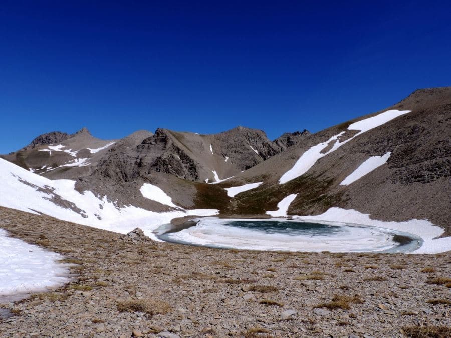 The Lac de Garrest with the Mont Pelat from the Sommets des Garrets Hike in Mercantour National Park, France