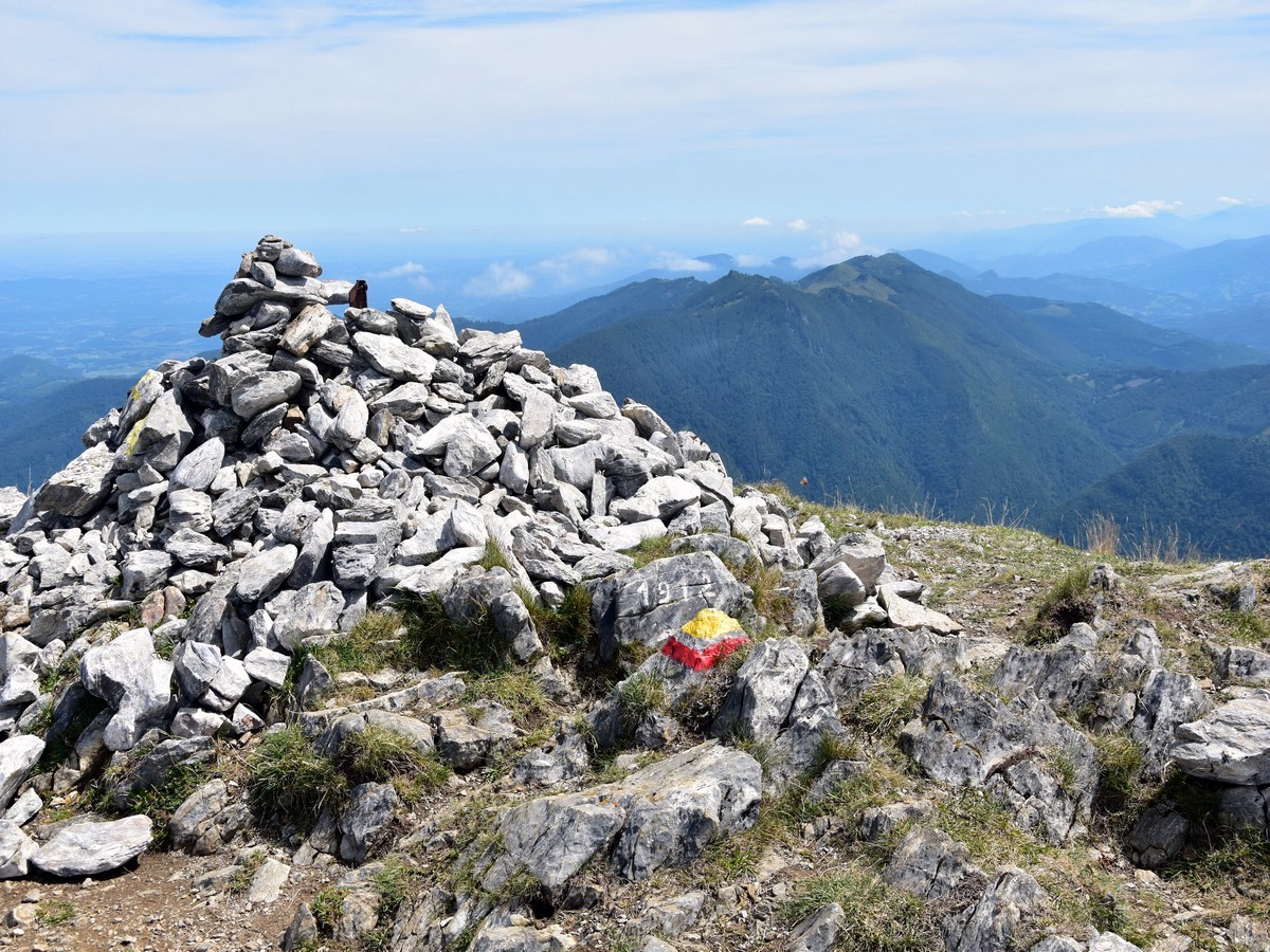 Summit cairn on the Cagire Loop Hike in French Pyrenees