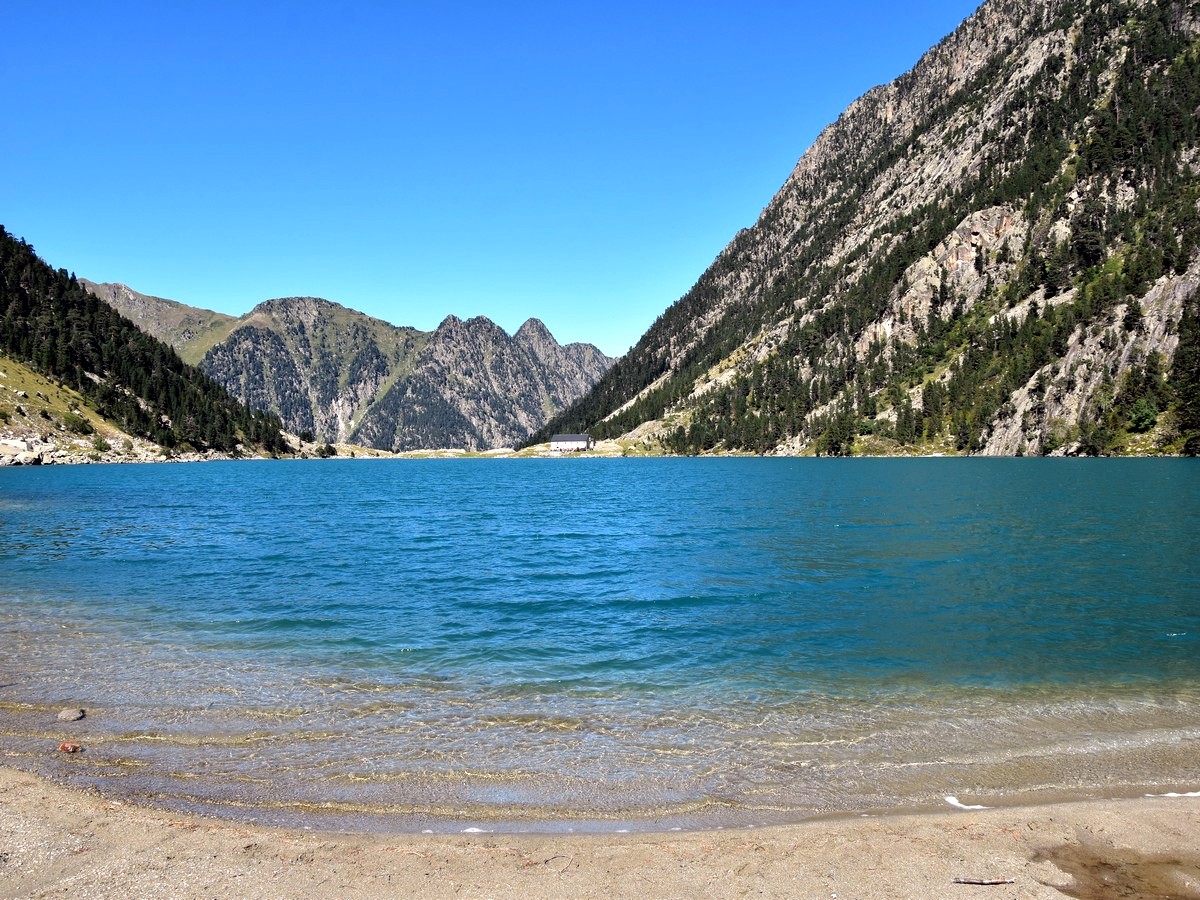The view north from the south end of the lake on the Lac de Gaube Hike in French Pyrenees