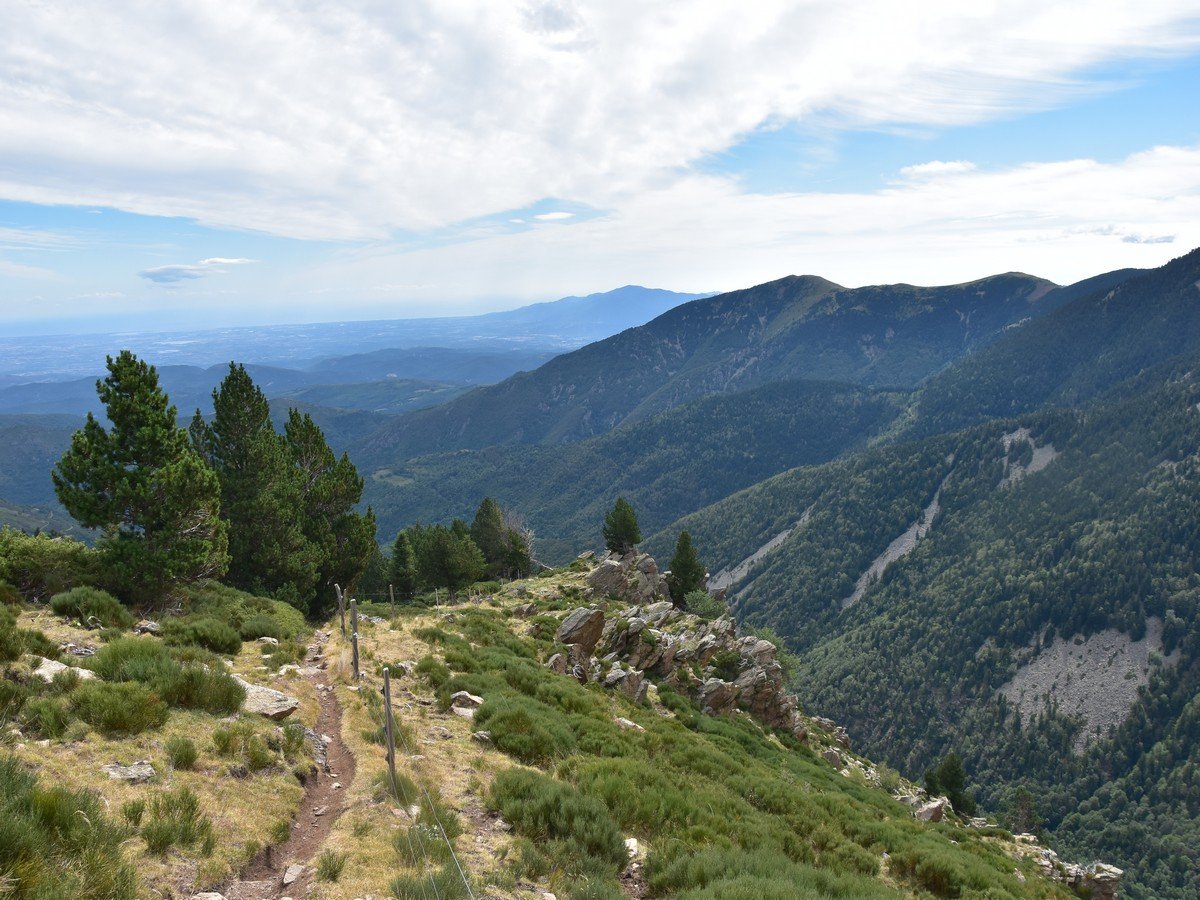 Pic du Canigou trail has beautiful views along the ridge in French Pyrenees