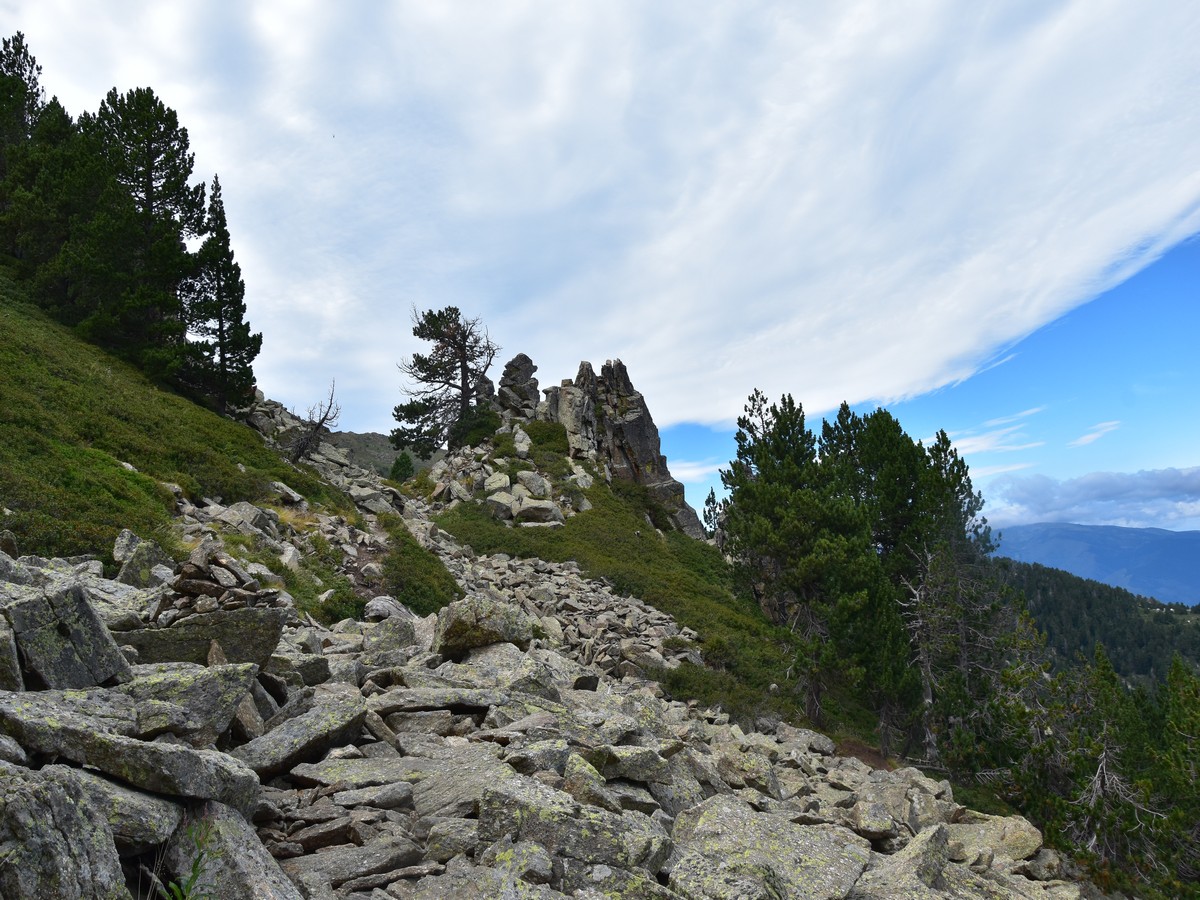 Crossing the boulder field on the Pic du Canigou Hike in French Pyrenees