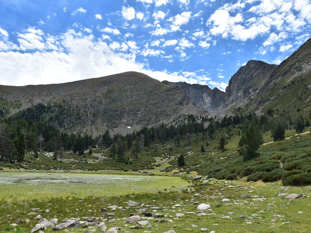 Small lake and the Pic du Canigou on the Pic du Canigou Hike in French Pyrenees