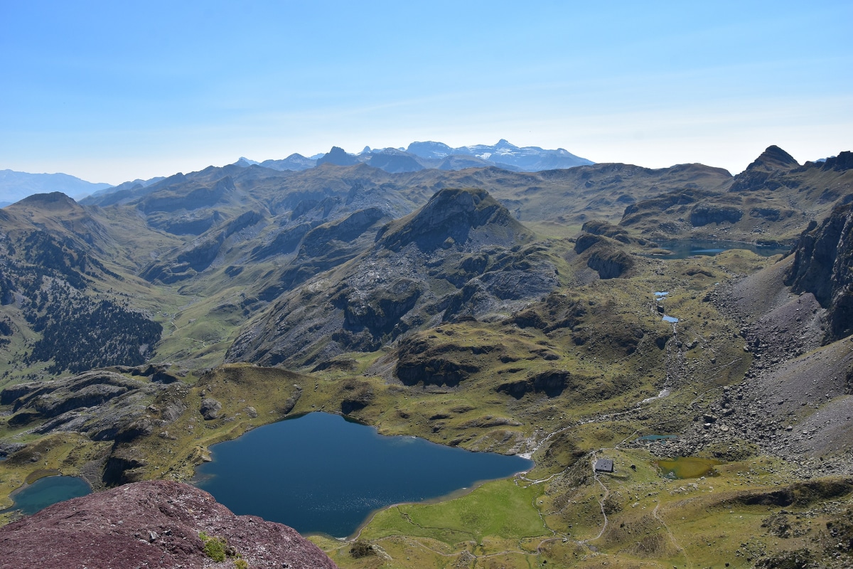 Lac Gentau and the Refuge d'Ayous from the Pic d'Ayou