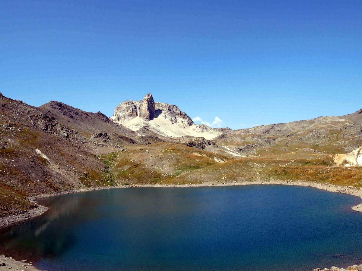 The lake Sainte Marguerite and the Cheval Blanc from the Refuge du Mont Thabor Hike in Vanoise National Park in France