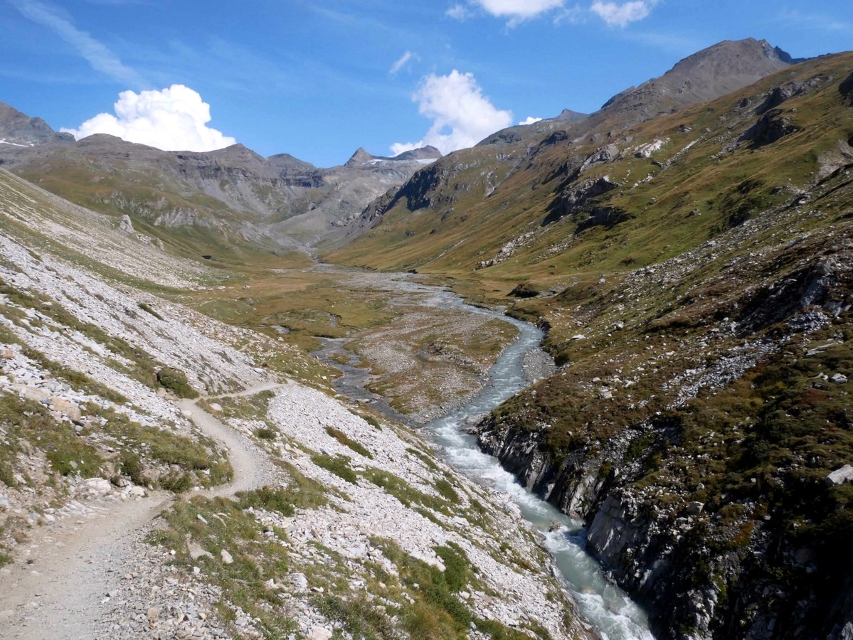 Trail after passing Gorges Vallon du Prariond on the Col de la Lose Hike in Vanoise National Park in France