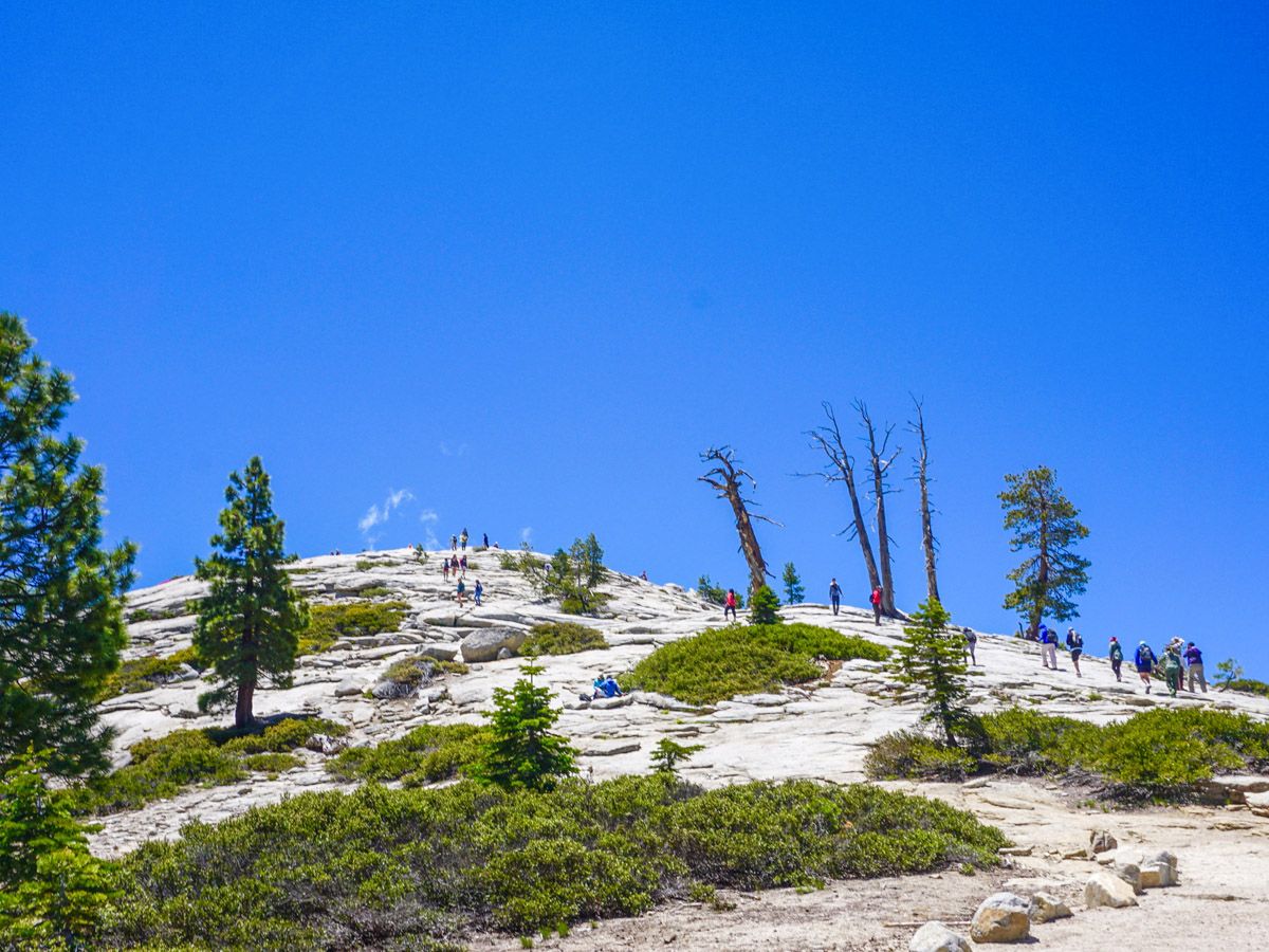 People hiking at Sentinel Dome to Glacier Point Hike Yosemite