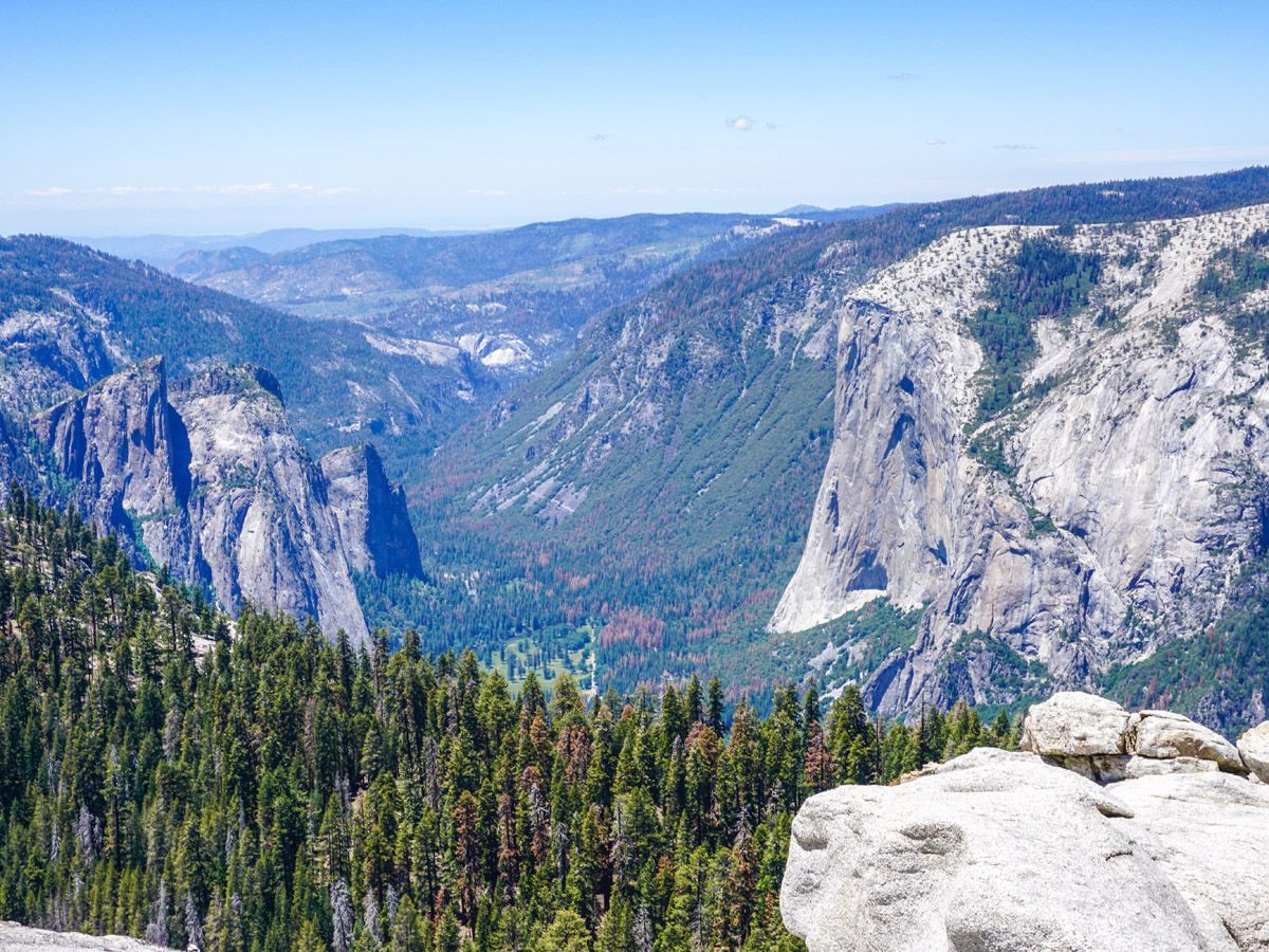 View from the mountain Sentinel Dome to Glacier Point Hike Yosemite