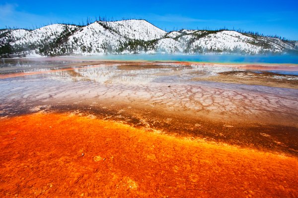 Grand Prismatic Spring view on a winter weekend in Yellowstone National Park