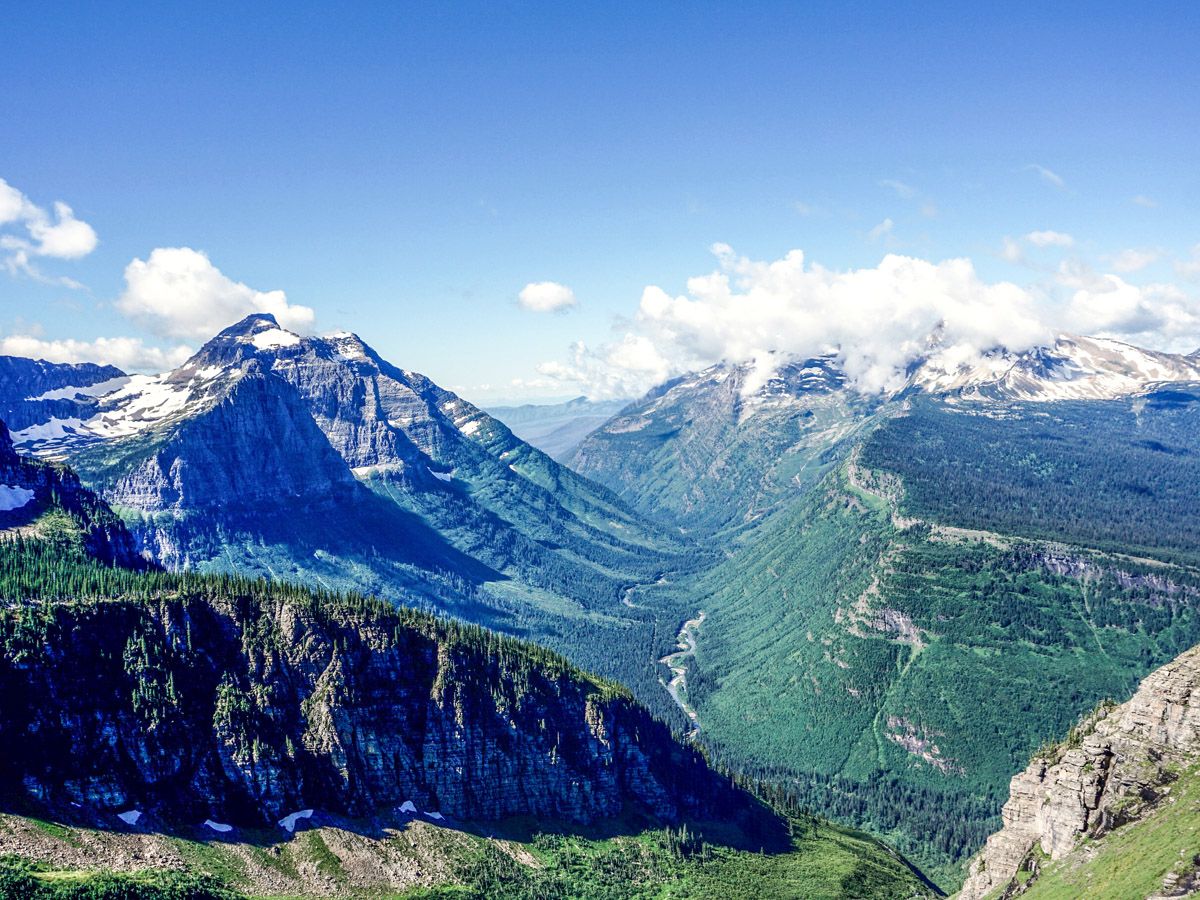 View from mountain top at The Highline Hike in Glacier National Park