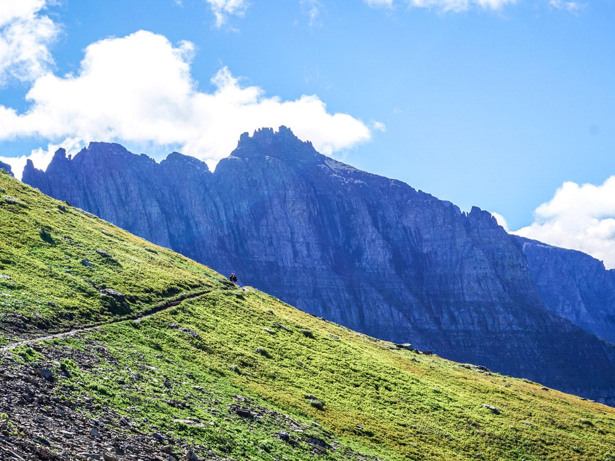Beautiful mountain trail on the Highline Hike in Glacier National Park