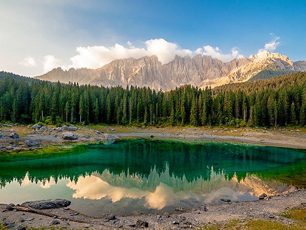 Scenery from the Carezza Lake Alpi di Sennes hike in Dolomites, Italy