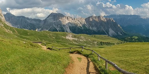Panoramic views from the Circuit of Seceda hike in Dolomites, Italy