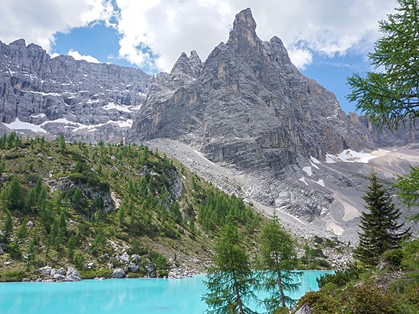 Trail of the Lago di Sorapiss hike in Dolomites, Italy