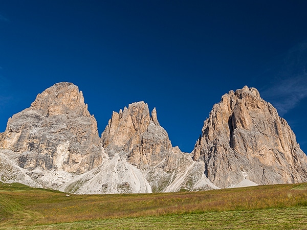 Scenery from the Sasso Piatto and Sassolungo hike in Dolomites, Italy