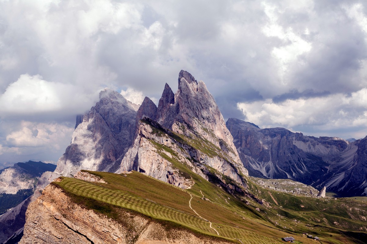 Seceda views from Circuit of Odle trail in Dolomites